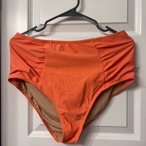 Vibrant Orange High-Waisted Bikini with floral top